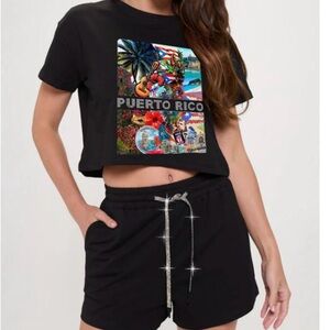 Puerto Rico Graphic Black Crop Tee